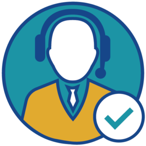 Icon of a person with a headset and a confirmation checkmark.