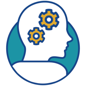 Icon of a person with wheels spinning in their brain.