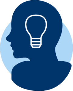 A silhouette of a head with a lightbulb in it.